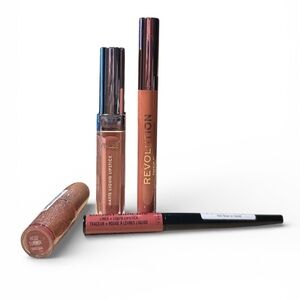 Makeup Lip Bundle Nude Tones | Rimmel + Makeup Revolution + Amuse | 4-Piece Set